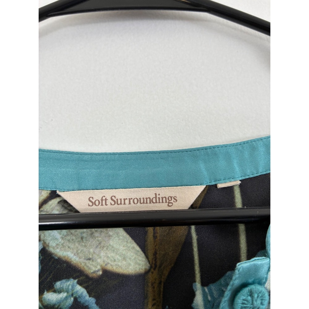 Soft Surroundings 100% Silk Floral Tunic Blouse Teal Blue Botanical‎ Boho 1X - Picture 3 of 10